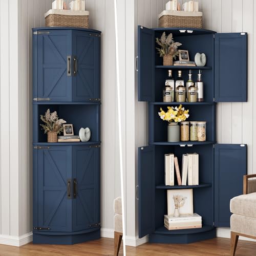 64.8" Tall Farmhouse Corner Cabinet with 4 Doors and 5 Storage Shelves