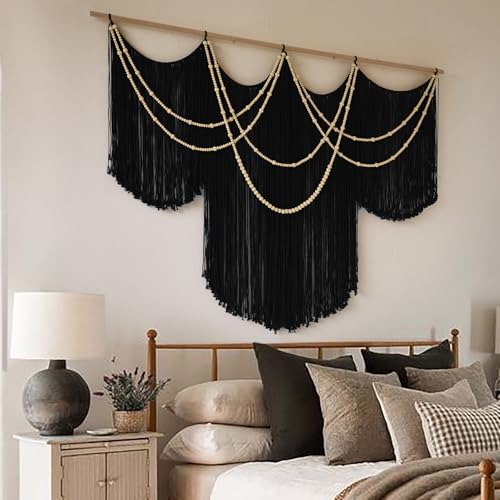 Macrame Wall Hanging Black Yarn Tapestry Boho Fiber Art Decor 57"W*43"L