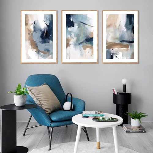 Large Abstract Navy Blue Framed Canvas Wall Art (3 Count)