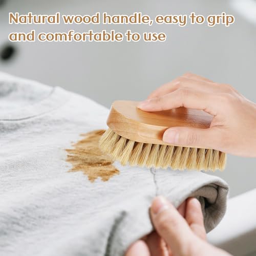 3 Pcs Wood Laundry Stain Brush Stain Remover Brushes with Boar Bristle Small Stain Brush for Clothes for Scrubbing Stains from Furniture Fabric Leather (3 Count)