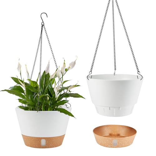 2 Pack 10 Inch Hanging Planters for Indoor Outdoor Plants