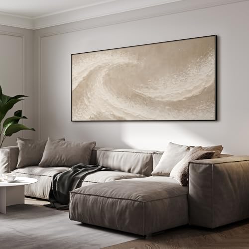 24"x46" Extra Large Framed Wall Art Soft Sand Wave Abstract Neutral Illustration for Home Living Room Bedroom Decor
