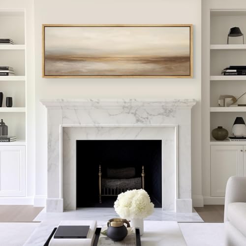 Large Framed Canvas Print Wall Art Neutral Beige Horizon Abstract Modern Landscape Illustrations Decorative Colorful for Bedroom