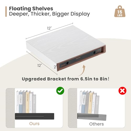 12 x 12 Deep Floating Shelves Wall Mounted Set of 2 White (2 Count)