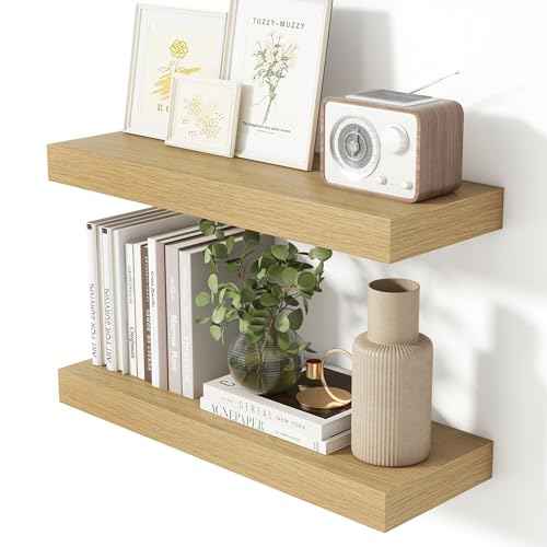 24 Inch Floating Shelves for Wall Oak Shelves Set of 2 (2 Count)