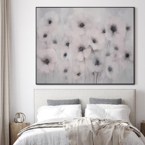 36"x46" Extra Large Framed Wall Art Soft White Poppies Watercolor Floral