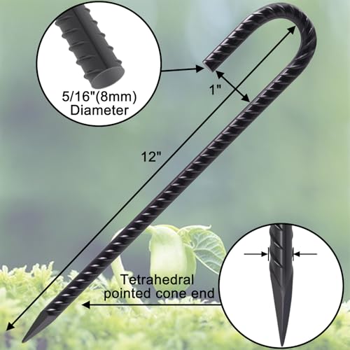 Rebar Stakes 12 Inch J Hook Heavy Duty Tent Stakes for Wire Fencing (60 Count)