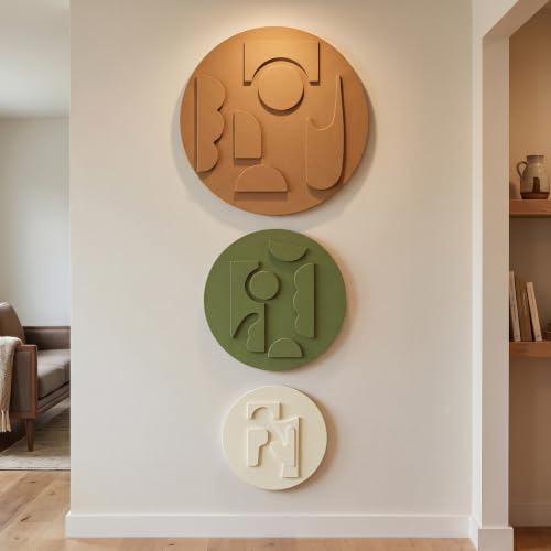 3D Textured Round Modern Abstract Boho Wall Art for Living Room (3 Count)