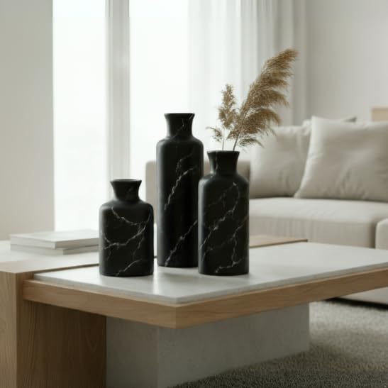 Black Marble Look 3pc Vase Set (3 Count)