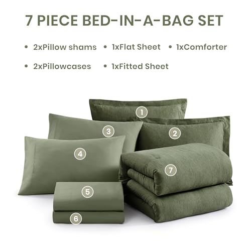 King Size Comforter Set Olive Green 7 Pieces Bed in a Bag