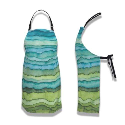 Garden Apron for Women Blue and Green Waves Cute Aprons for Men for Kitchen Cooking Restaurant BBQ Painting Crafting Gardening 27”
