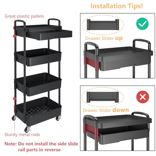 4 Tier Utility Cart with Drawer & Wheels