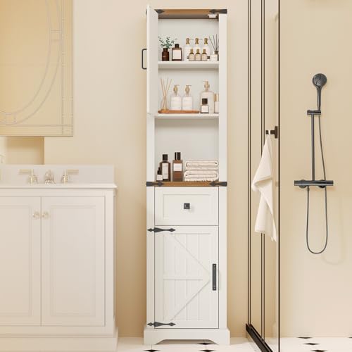 66" Tall Farmhouse Bathroom Storage Cabinet with Barn Doors