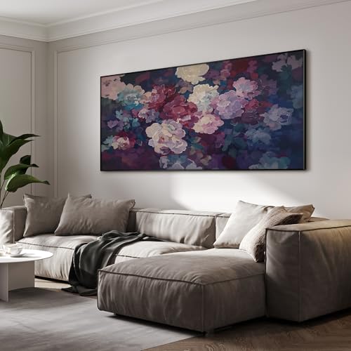 24"x46" Extra Large Framed Wall Art Bold Peony Bloom in Colorful Impressionist Style