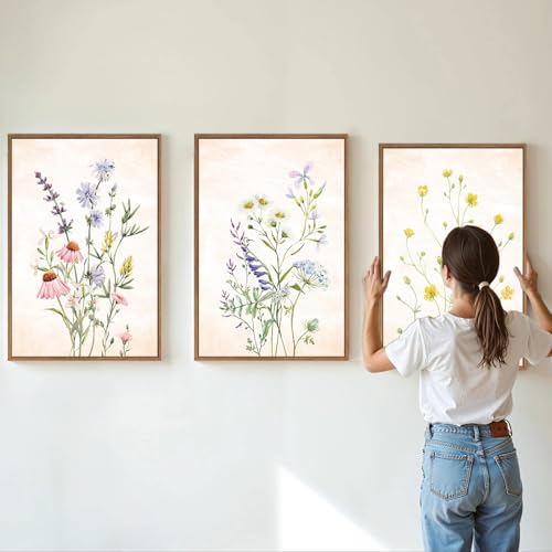 Watercolor Wildflower Framed Canvas Wall Art Set of 3 (3 Count)