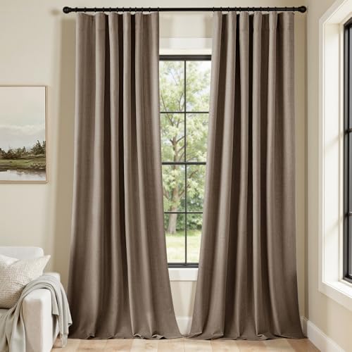 100% Blackout Back Tab Pleat Linen Curtains 50" Wx120 L (2 Count)