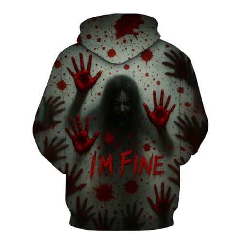 Bloody Handprint Hoodie for Men Halloween Horror Sweatshirts