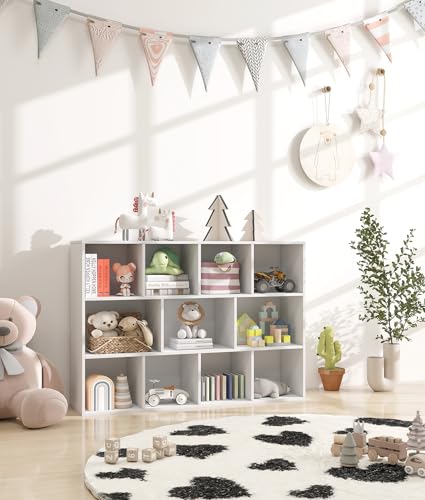 11 Cube White Kids Toy Storage Organizer & Bookshelf