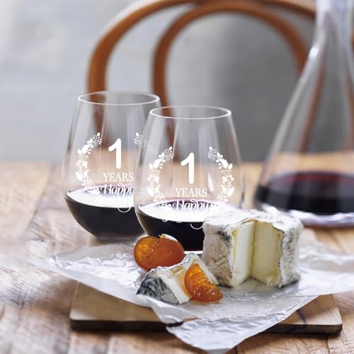 1 Years Happy Anniversary Wine Glass Set of 2 (2 Count)