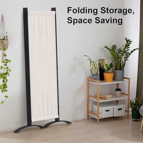 Room Divider 4 Panel Folding Screen Portable Wall with 5 Curved Metal Feet Partition Room Dividers