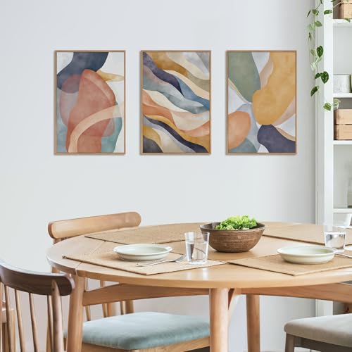 Large Abstract Neutral Framed Canvas Wall Art Set (3 Count)