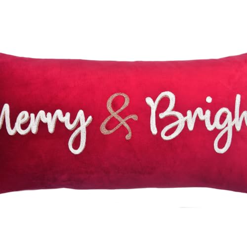 Merry and Bright Christmas Decor Velvet Decorative Rectangle Throw Lumbar Waist Pillow Case Cushion Cover for Couch Living Room 12X24 inches