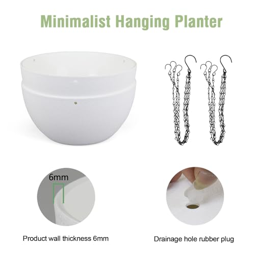 12 inch Large Hanging Planters for Indoor Outdoor Plants (2 Count)