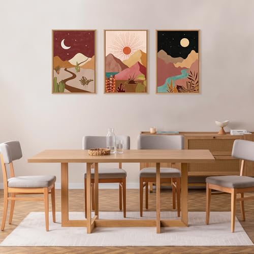 Large Boho Southwest Mountain Framed Canvas Wall Art (3 Count)