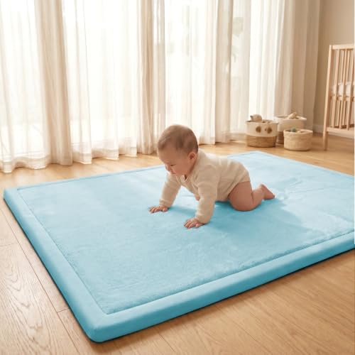 Baby Play Mat for Floor 1.3" Thick Memory Foam Play Mat 79"×118" Tummy Time Crawling with Non