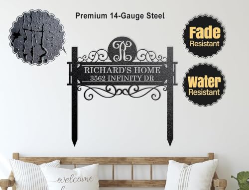 Custom Metal Split Letter Family Name Sign with Stake
