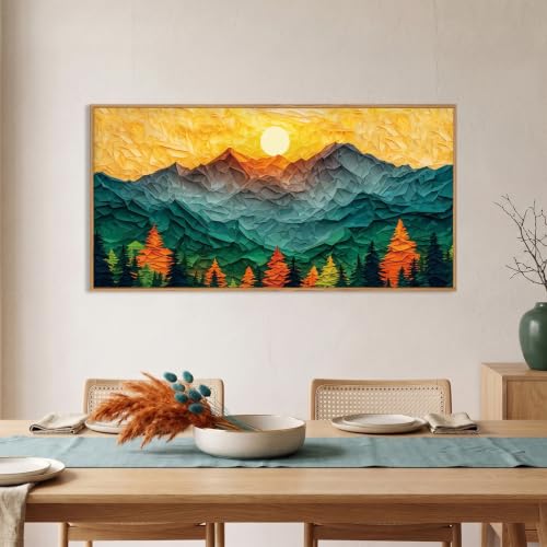 Abstract Boho Mountain Framed Canvas Wall Art Set