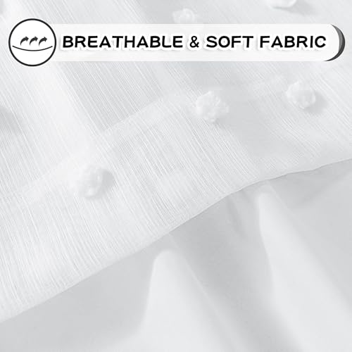 100% White Blackout Curtains for Girls Bedroom 90 Inch Long Total Light Blocking Curtains for Living Room 2 Panels Room Darkening Grommet Window Drapes with White Pom Pom Sheer 50W x 90L (50 Count)
