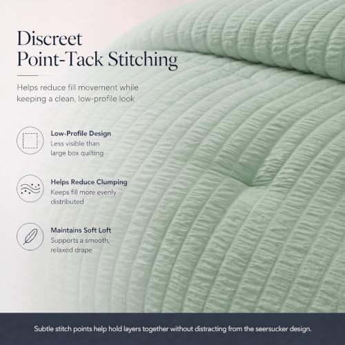 Full Size Comforter Set 7 Pieces Sage Green Seersucker Bed in a Bag