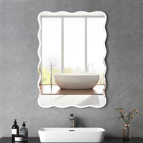 20x30 Inch Frameless Wavy Wall Mirror for Bathroom Sink