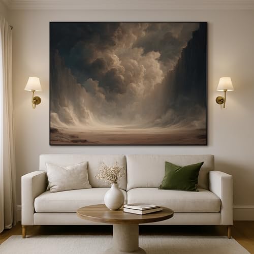 60"x72" Extra Large Framed Wall Art Dramatic Canyon Storm Cloudscape Illustration for Home Living Room Bedroom Decor