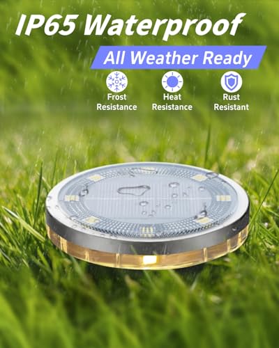 2 Pack Outdoor Solar Ground Lights with 4 Side Light（Warm White） (2 Count)