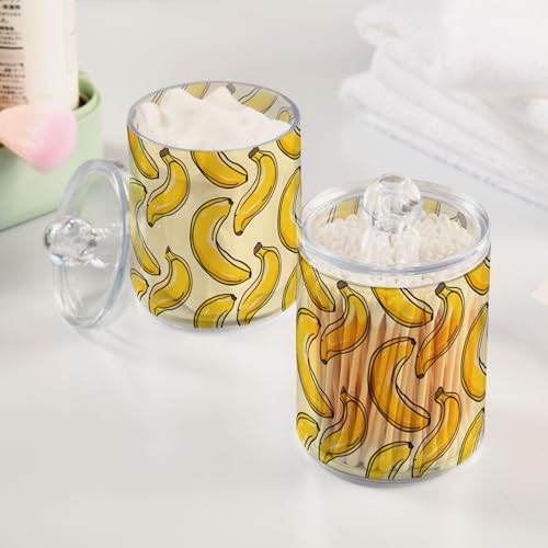 2 Pack Qtip Holder Organizer Dispenser Bananas Yellow Bathroom Storage Canister Cotton Ball Holder Container for Cotton Pads (2 Count)