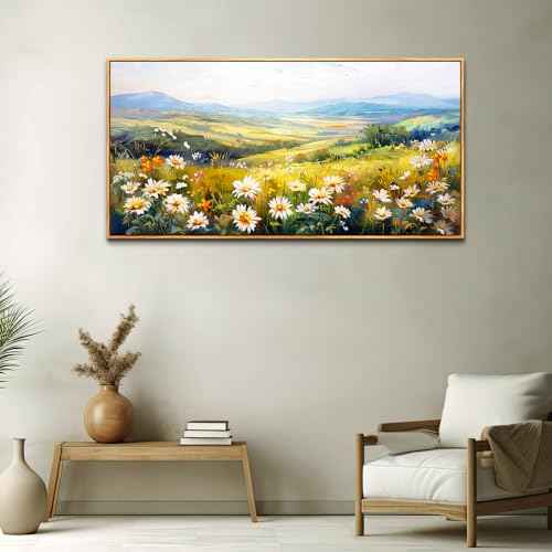 Wood Framed Canvas Wall Art For Living Room Large Wall Decor For Office Bedroom Decoration Pastoral Scenery Pictures Flower Painting Artwork Room Wall Mural Aesthetic Home Decor 30x60 In