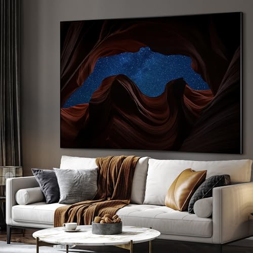 46"x60" Extra Large Framed Wall Art Starry Night Sky Through Antelope Canyon Rock Arch for Home Living Room Bedroom Decor