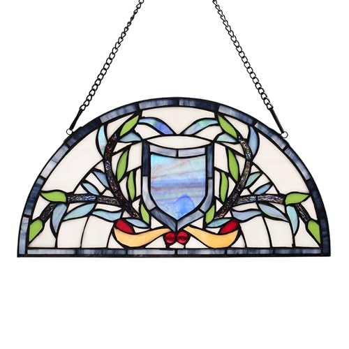 Half Moon Stained Glass Window Hanging Tiffany Style 16" x 8" Half