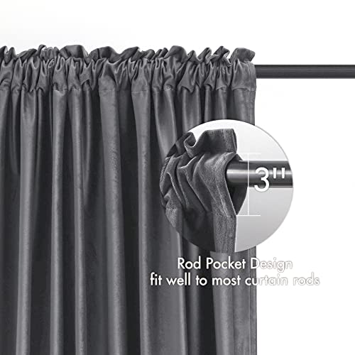 Grey Blackout Velvet Curtains Drapes 108 Inch Long 52"x108" Bedroom (2 Count)