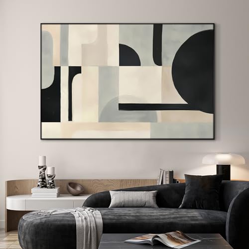 46"x72" Extra Large Framed Wall Art Modern Neutral Abstract Geometric in Black and Beige