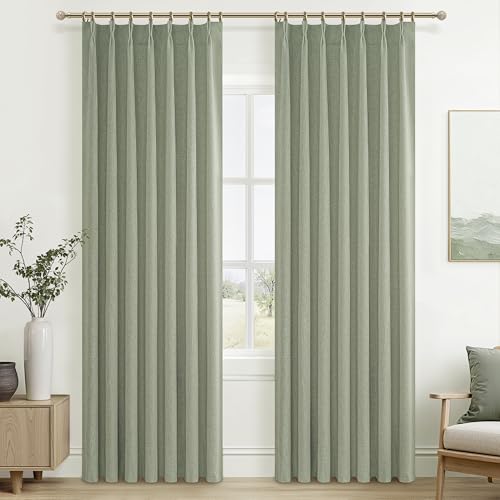 Sage Green Blackout Linen Curtains 84 Inches Long for Living Room Bedroom (2 Count)