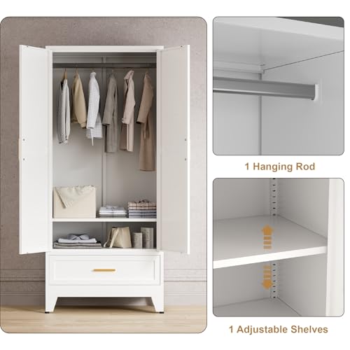 71'' Farmhouse Metal Wardrobe Cabinet with Hanging Rod