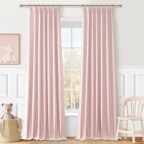 Baby Pink Black Out Curtains 96 Inch Long for Grils Bedroom 2 Panels Set