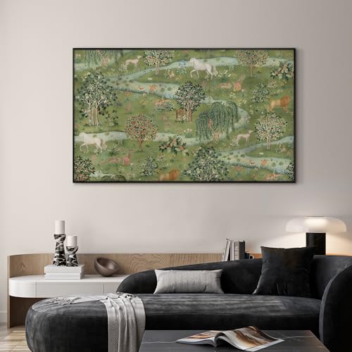 30"x60" Extra Large Framed Wall Art Medieval Fantasy Forest with Woodland Animals