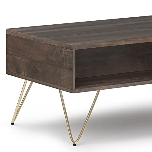 Hunter SOLID MANGO WOOD and Metal 48 inch Wide Rectangle Industrial Lift Top Coffee Table in Ebony for the Living Room and Family Room