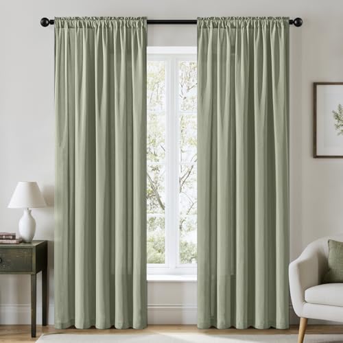 Sage Green Privacy Sheer Curtains 2 Panels 42W x 90L (2 Count)