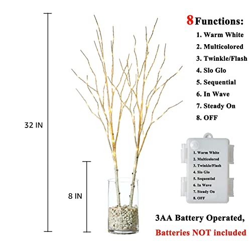 Lighted Birch Branches Battery Operated with 8 Functions 30IN 100 Multi Color and Warm White Lights for Christmas Holiday Party Decoration Indoor Outdoor