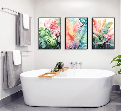 3pcs Tropical Botanical Monstera Leaves Canvas Wall Art (3 Count)
